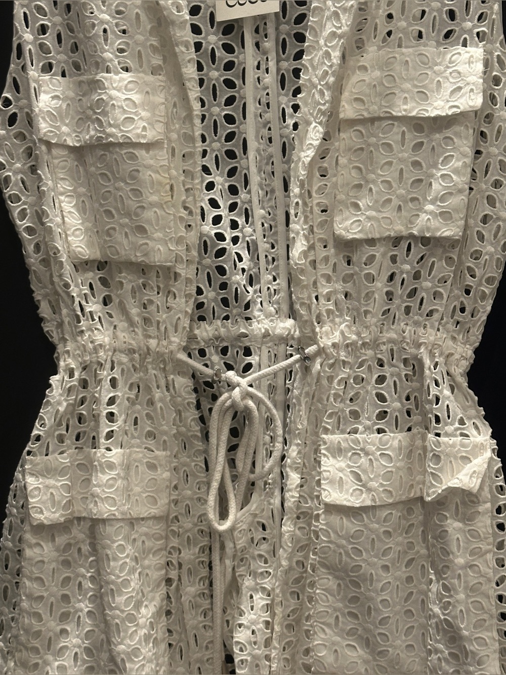 CeCe White Eyelet Lace Sleeveless Utility Vest - Picture 7 of 9